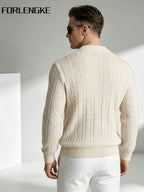 FORLENGKE Men'S Vintage Cable Knit Henley Sweater, Soft Warm Half-Button Pullover for Autumn Winter Daily Business Wear - Apricot