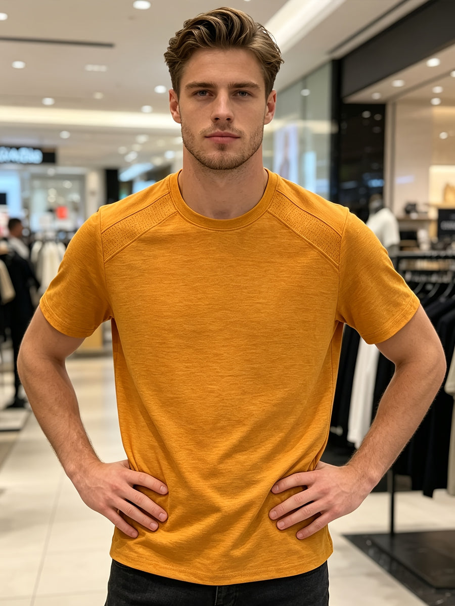 Men'S Solid Color Quick-Dry Round Neck T-Shirt, Versatile for Daily Commute And Light Sports, Breathable with Micro-Perforations, Enhanced Ventilation, Comfortable And Non-Sticky in Summer - Orange