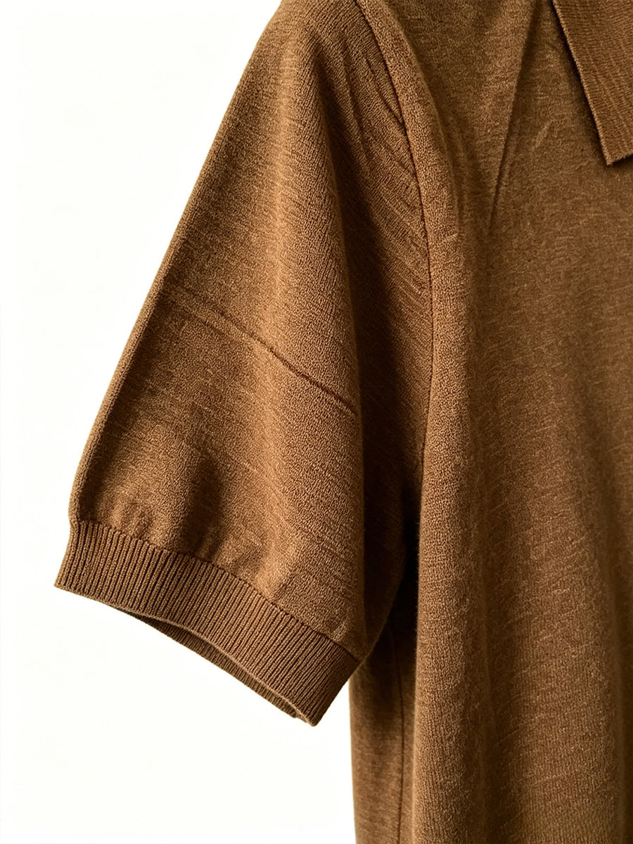 Men's Summer Lightweight Knit Short-Sleeve Polo Shirt, Half-Button Open Front, Outdoor Breathable Casual Knit Top - 【Brown】