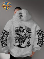 Dark Duffy Duck Pattern Print - Men'S Fashion Hoodie Sweatshirt, Trendy Sleeve Print Design, Suitable for Multi-Style Daily Wear Pullover, Soft And Delicate Touch, Helping You Be Comfortable And Stylish, Easily Mastered for Campus, Commuting - Light Grey