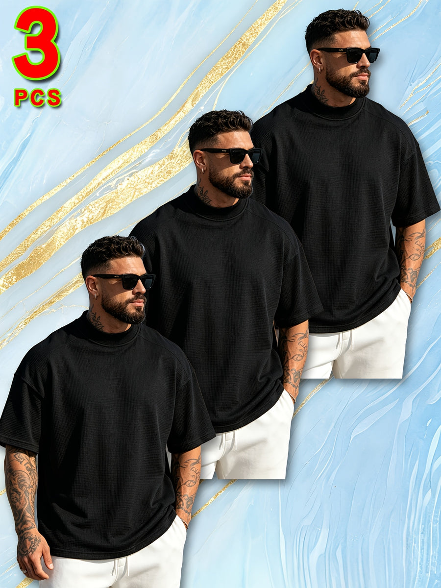 3pcs Set New Men'S Top Fashion Athletic Short Sleeve Spring Summer Summer Casual Comfortable Breathable Soft Trendy Easy Premium All-Match Refreshing - Mixed Color 4