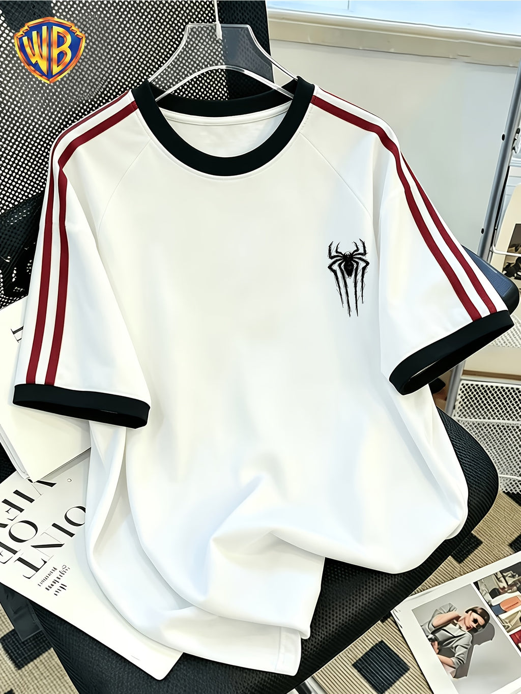 Warner Bros. Official IP Series T-Shirt - Dark Style Hero Totem Print with Contrast Trim Design, Featuring Streetwear Brand Attributes for Effortless American Street Style, Unisex - White