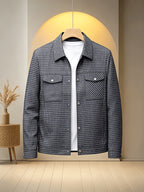 Men'S Plaid Lapel Button-Front Jacket, 100% Polyester Breathable Anti-Scratch Quick-Dry Wrinkle-Resistant Office Daily Casual Outerwear - Navy Color