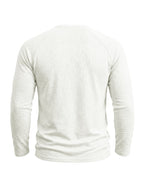 Cross-Border Men's Long-Sleeve Cotton-Linen Crew Neck T-Shirt, European and American Men's Autumn/Winter Pullover Base Layer Top - White