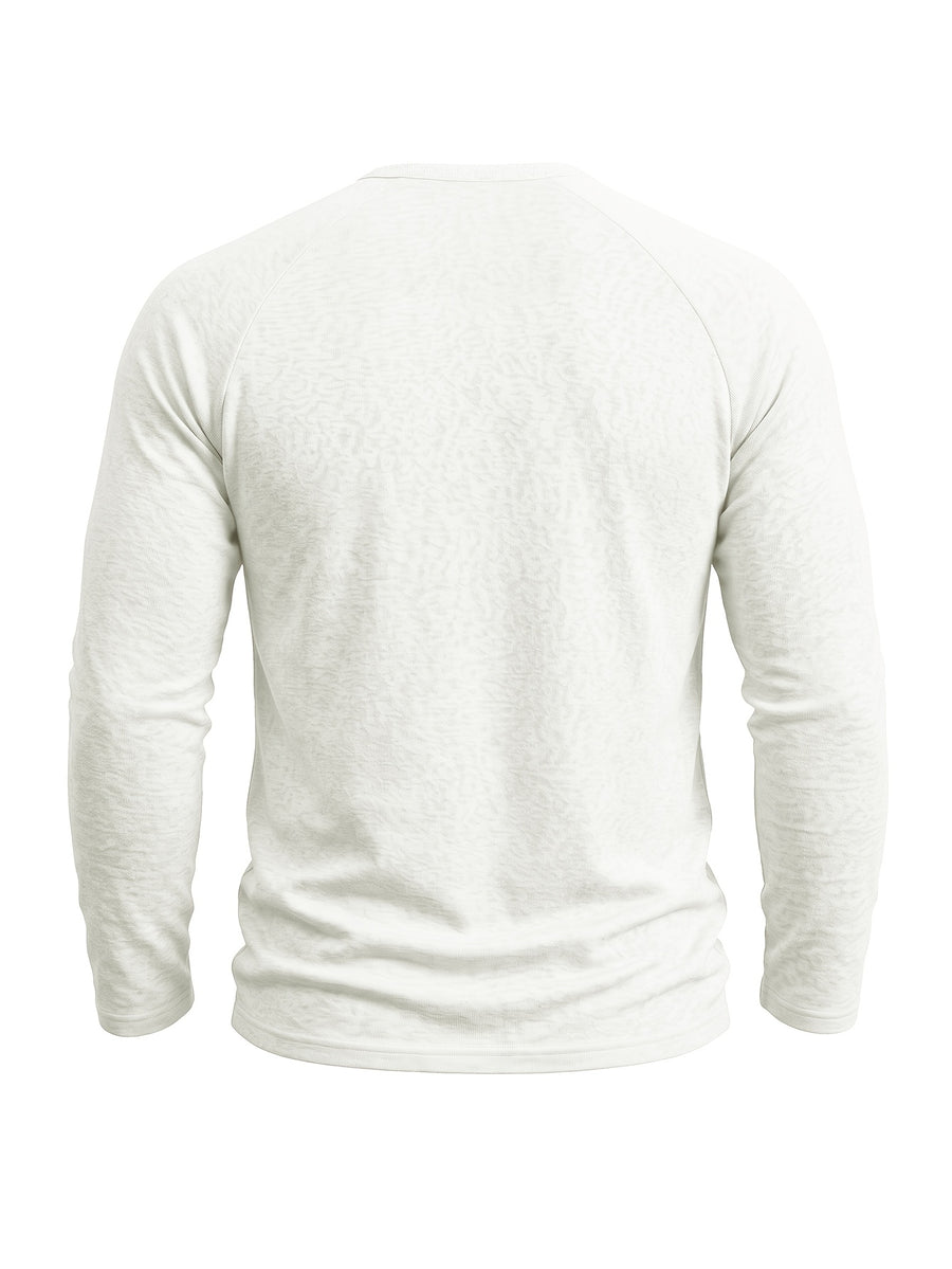 Cross-Border Men's Long-Sleeve Cotton-Linen Crew Neck T-Shirt, European and American Men's Autumn/Winter Pullover Base Layer Top - White
