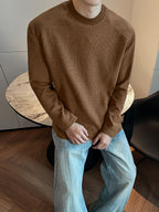 Men'S Casual Sports T-Shirt, 1pc Men'S Fashion Trendy Casual Patchwork Stand-Collar Long Sleeve Men'S T-Shirt, Loose Fit, Comfortable Stretch Fabric, Suitable for Daily Casual Wear - Coffee Color