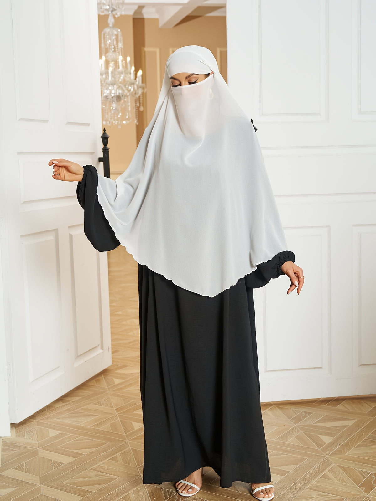 1pc Fashionable, elegant and casual three-layer chiffon fabric solid color suitable for daily wear, loose and comfortable Women's abaya headscarf.sarees for women indian wedding robe aid femme abayas for women muslim jilbab femme khimar hijab - White