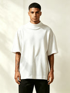 Men's Waffle Knit T-Shirt 2pcs Set - Short-Sleeve Half-Turtleneck Base Layer & Outerwear, Loose Fit Round Neck Suitable for Summer, Machine Washable Solid Color Casual Shirts for Layering, Layered Outfits - White