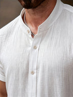 Men's Summer Solid Color Shirt, Lightweight Fashionable Casual Top - White