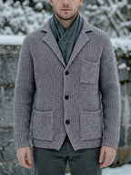 Men'S Casual Athletic Sweater, Knit Top, Men'S Chunky Gauge Suit Lapel Cardigan, Comfortable Fit, Lightly Mature Business Casual Style, Relaxed And Casual, with Button-Up Opening And Multi-Pocket Design - Grey