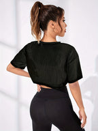 Women's Breathable Mesh Short Sleeve T-Shirt - Semi-Sheer Athletic Top with Mesh Paneling & Letter Print, Round Neck Training Shirt Suitable for Gym,, Casual Wear, Spring Summer Fall Blouse Women's Fashion - Black