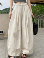 Western Style Summer High-Waist Wide-Leg Pants Women'S Loose Straight Casual Trousers Drape Elastic Waist Vacation Beach Pants Lazy Style Streetwear Inclusive XS to L Size Daily Commute Home Style Breathable Thin Texture Western Trendy Style Outdoor - Milky