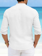Men's 100% Pure Cotton Casual Stand Collar Long Sleeve Shirt, 5pcs. Breathable Long-sleeve Shirts for Men, a Great Choice for Daily Commutes, Outings, and Seaside Vacations. A Wonderful Gift for a Boyfriend or Husband. - White + Gray + Orange-Red + Blue + Pink