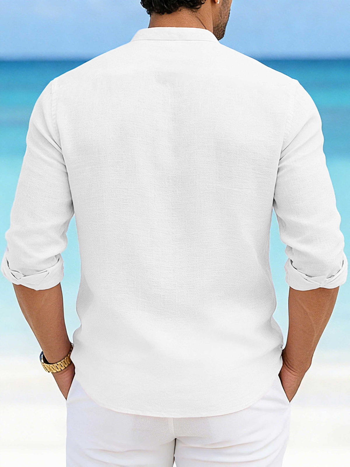 Men's 100% Pure Cotton Casual Stand Collar Long Sleeve Shirt, 5pcs. Breathable Long-sleeve Shirts for Men, a Great Choice for Daily Commutes, Outings, and Seaside Vacations. A Wonderful Gift for a Boyfriend or Husband. - White + Gray + Orange-Red + Blue + Pink