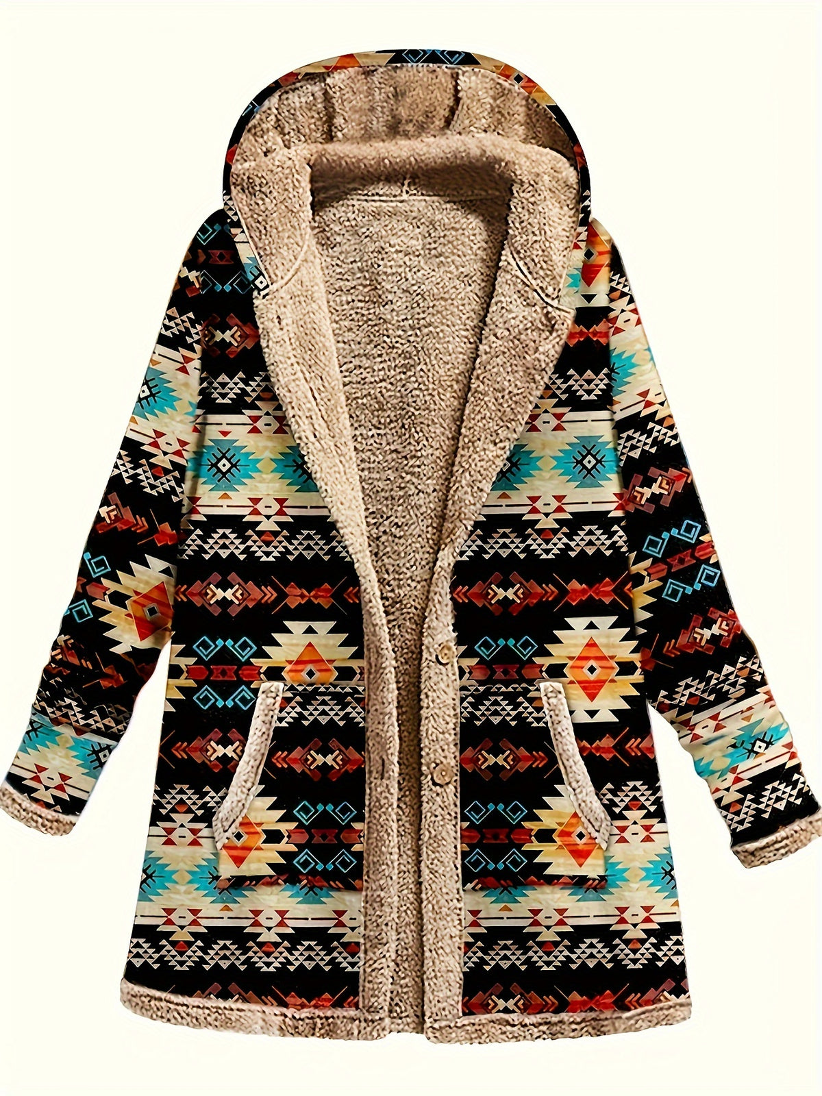 Western Women'S Warm Plush Printed Hooded Sweatshirt Jacket Casual Coat - Mixed colors
