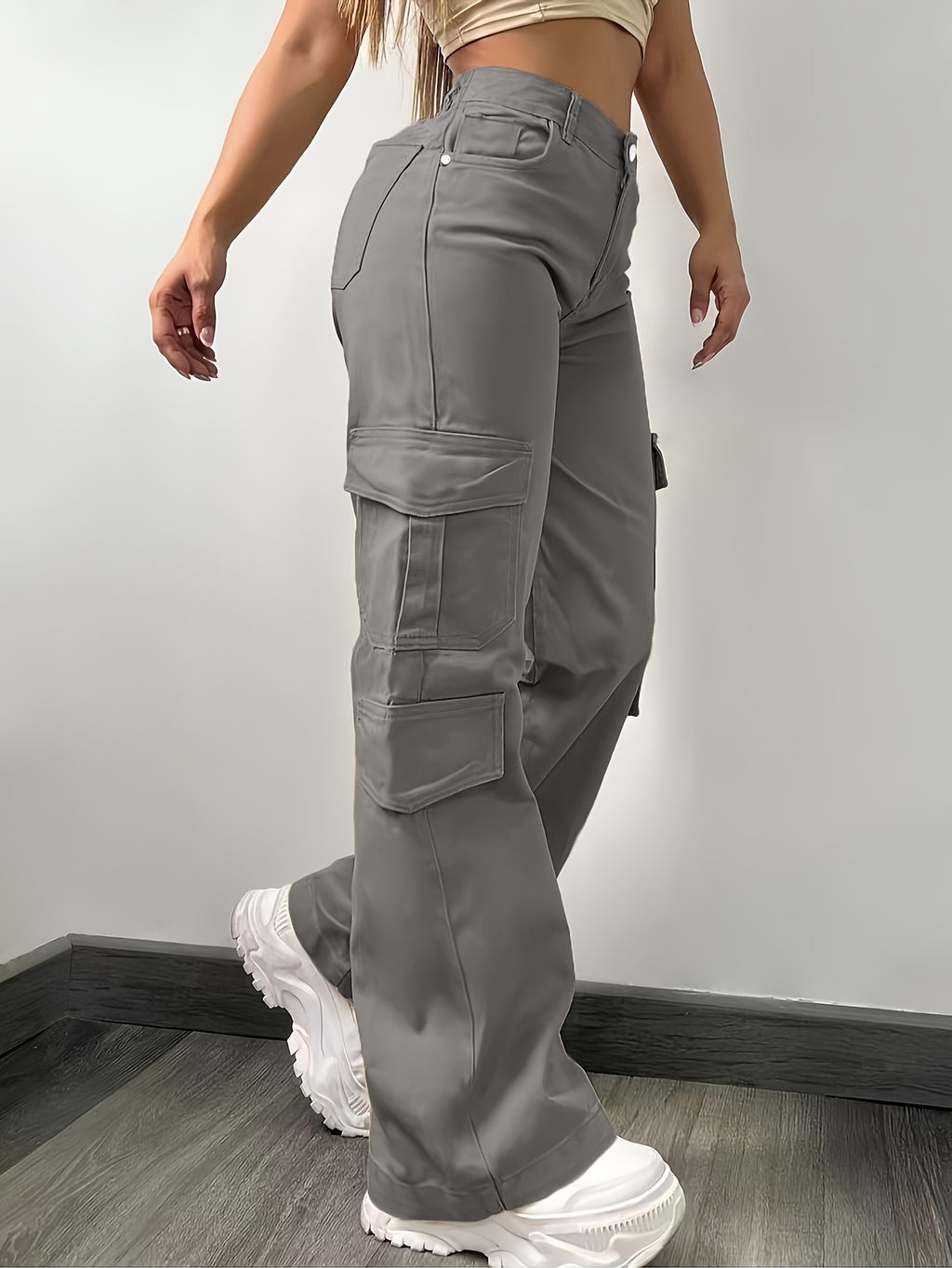 Street Commuter Distressed Multi-Pocket Cargo Pants for Outing, Home, and Casual Wear - Grey