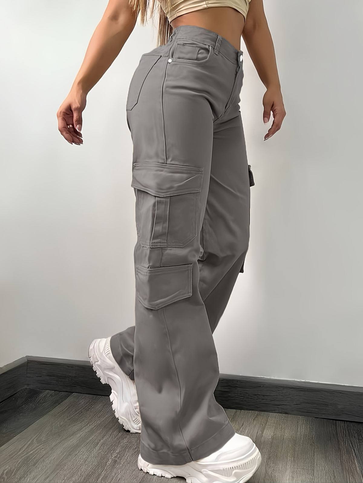 Street Commuter Distressed Multi-Pocket Cargo Pants for Outing, Home, and Casual Wear - Grey