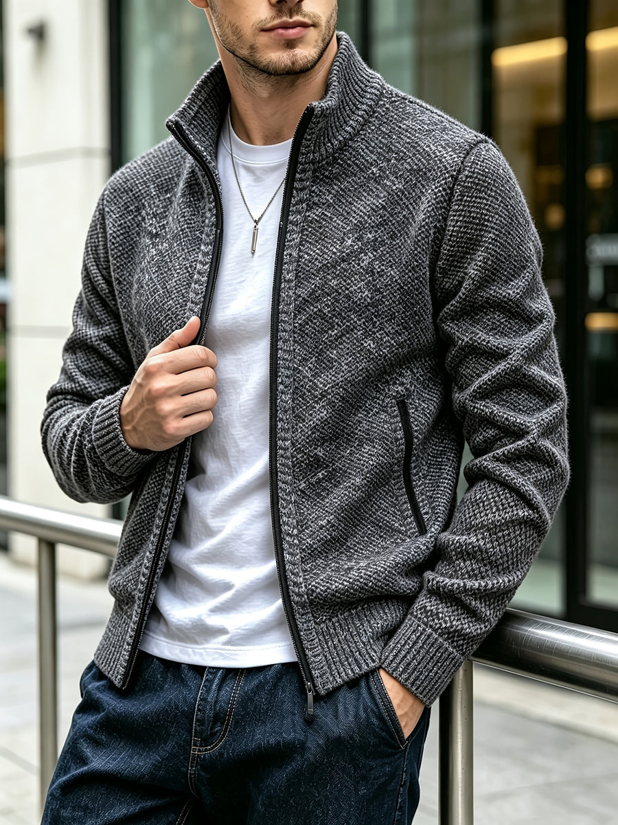 Men's Autumn and Winter Mixed Color Knitted Sweater, Comfortable and Warm, Very Durable Knitted Texture Sweater Jacket, Casual Style, Versatile for Daily Commuting Winter Clothes for Men - Dark Gray