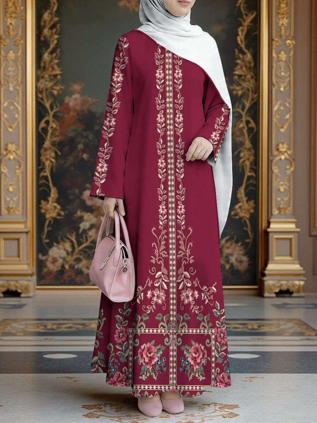 Women's Middle Eastern Style Muslim Elegant Thobe Dress, Suitable for Malaysia, Dubai Saudi Modest Printed Muslim Long Dress, Wide Sleeves Loose Flared Hem, for Banquets and Important Prayer Occasions, Comfortable Fabric Without Embroidery - Mixed colors