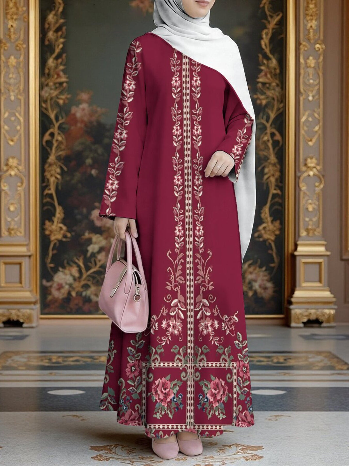 Women's Middle Eastern Style Muslim Elegant Thobe Dress, Suitable for Malaysia, Dubai Saudi Modest Printed Muslim Long Dress, Wide Sleeves Loose Flared Hem, for Banquets and Important Prayer Occasions, Comfortable Fabric Without Embroidery - Mixed colors