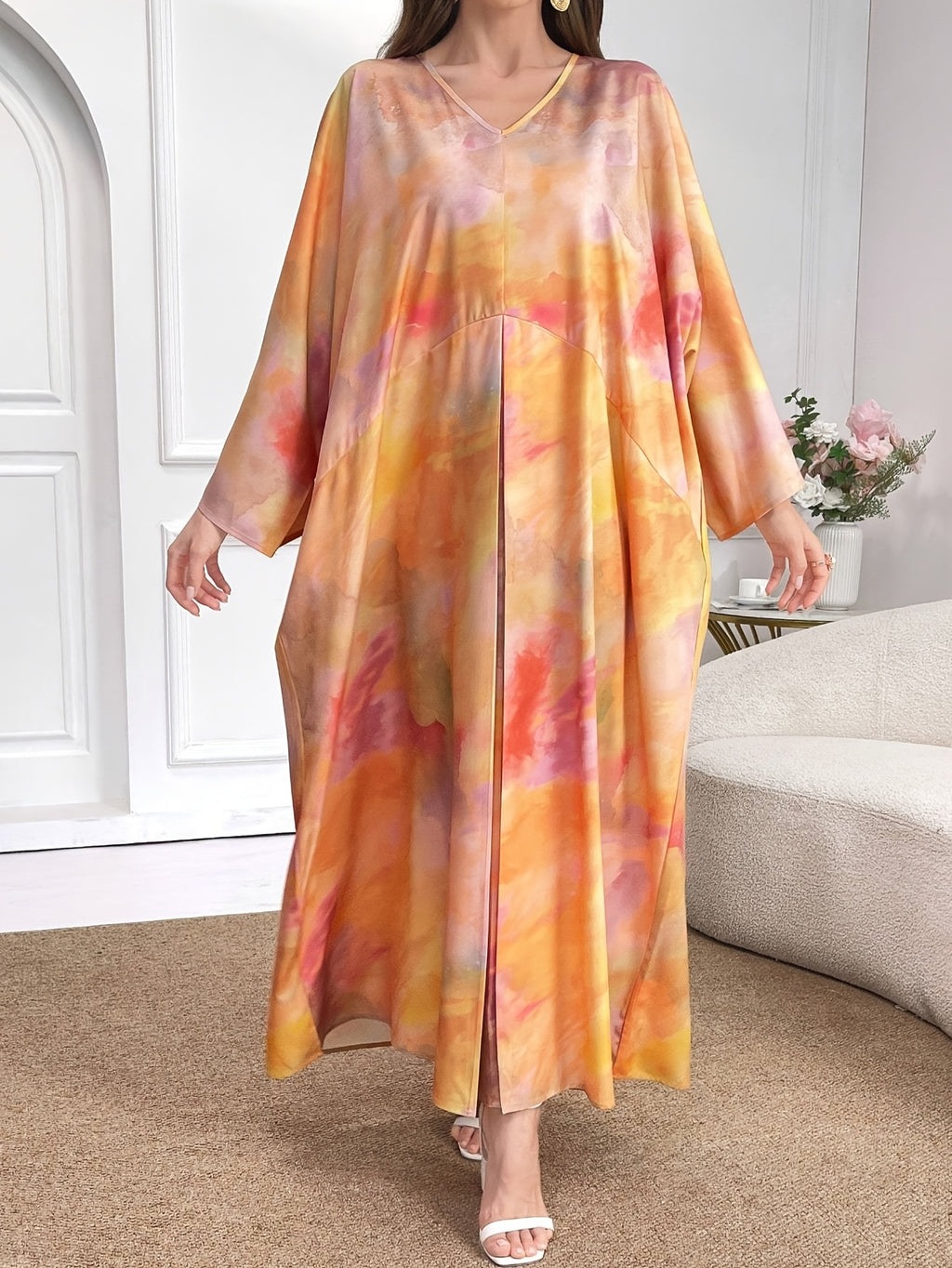 Elegant Arabic Robe Loose Dress - Multicolor