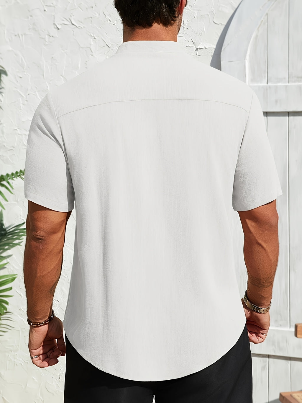 Solid Color Henley Shirt, New Summer Lightweight Solid Color Top, Casual And Comfortable Linen Henley Shirt, Comfortable Fabric, Suitable for Daily And Casual Wear - White