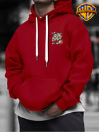 Warner Bros Official 1pc Vintage Painted Cartoon Character Trendy Casual Hoodie - Men's Fashion Hoodie, Adjustable Drawstring Loose and Comfortable Sweatshirt, Suitable for Daily and Outdoor Sports Wear, the Perfect Choice for Warmth in Autumn - Red