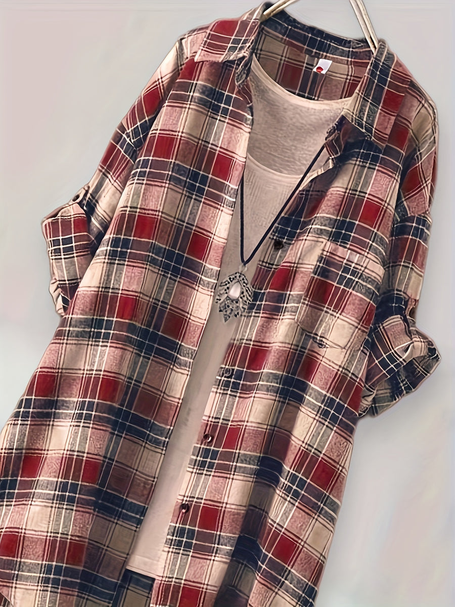 Mid-length Loose-fit Casual Plaid Shirt - Mixed colors