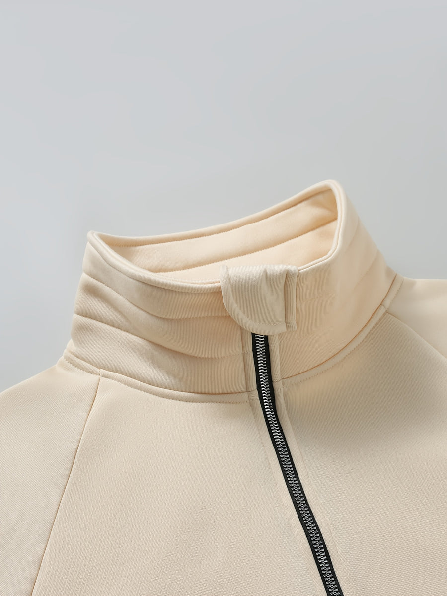 Men's Fashion Raglan Sleeve Sweatshirt with Half-Zip Open Neckline, Autumn/Winter Casual Versatile Long-Sleeve Sweatshirt - Apricot
