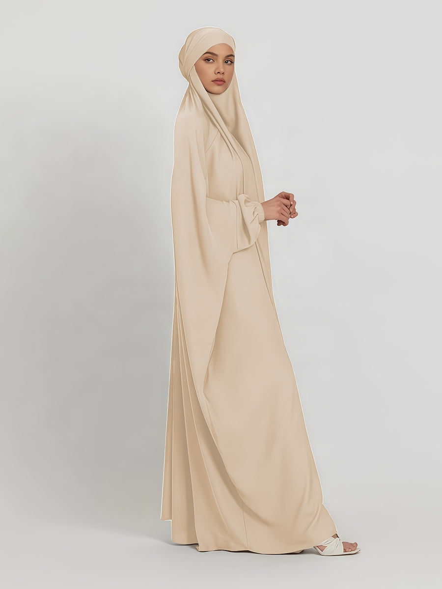 1pc Jilbab, 1pc Khimar with a Rich Drape, Cuffed Sleeves, and a Loose Fit, Suitable for Busy Daily Wear or Worship - Apricot