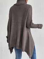 New Autumn and Winter Women's Casual Long Sleeve High Neck Pullover - Flower Brown