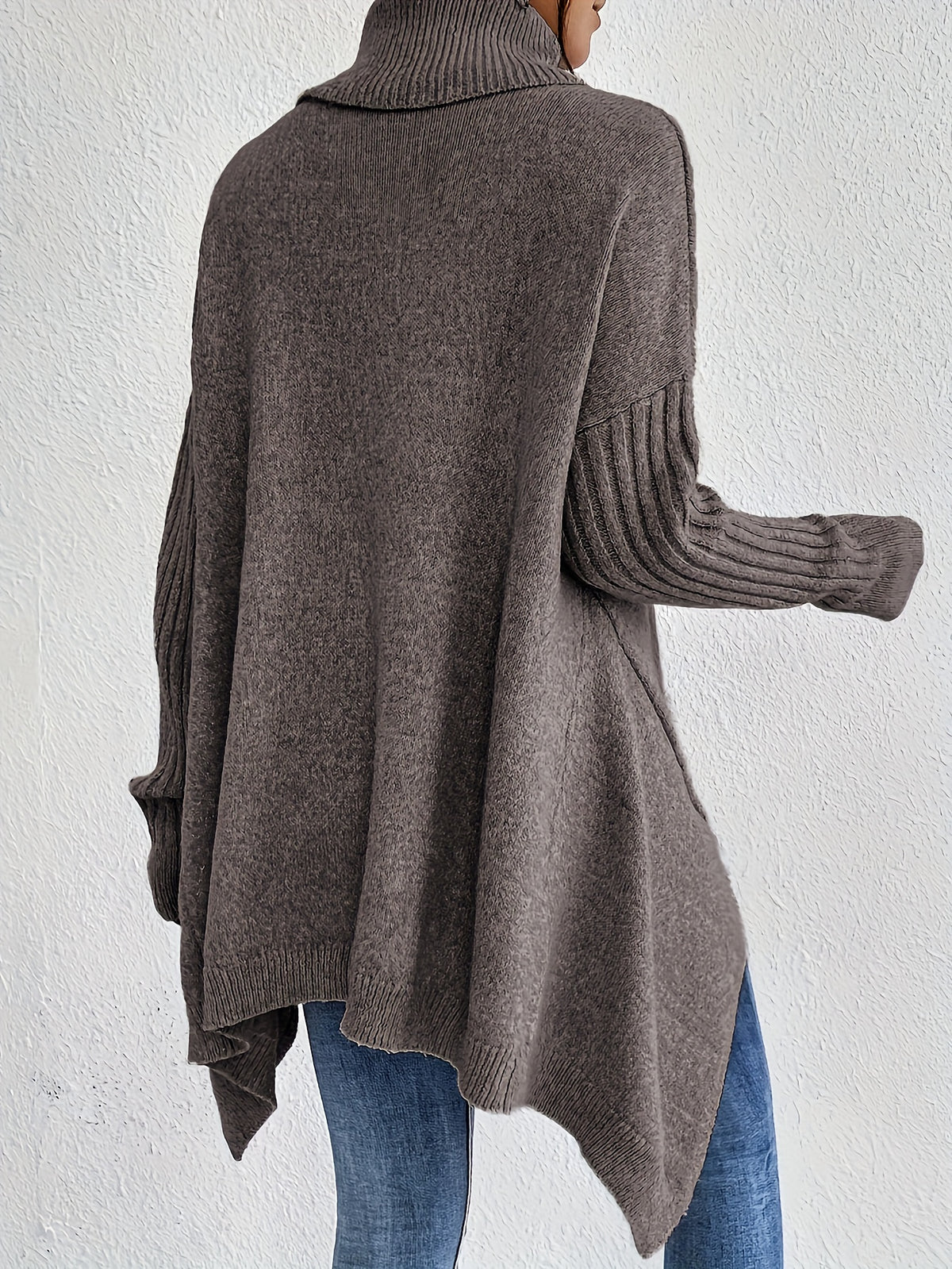 New Autumn and Winter Women's Casual Long Sleeve High Neck Pullover - Flower Brown