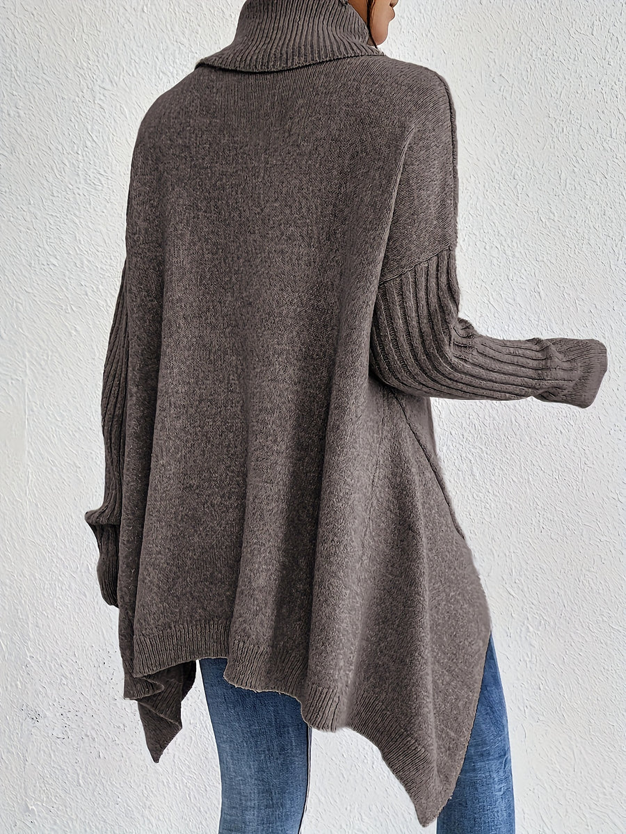 New Autumn and Winter Women's Casual Long Sleeve High Neck Pullover - Flower Brown