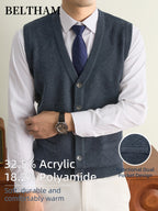 New Autumn Winter Men'S Knit Vest, Ideal Gift for Dad And Husband, with Pockets Warm Cold Resistant Soft Cozy Sweater Waistcoat, Minimalist Elegant Versatile Sleeveless Top for Daily Business Casual Camping Wear - Dark Gray