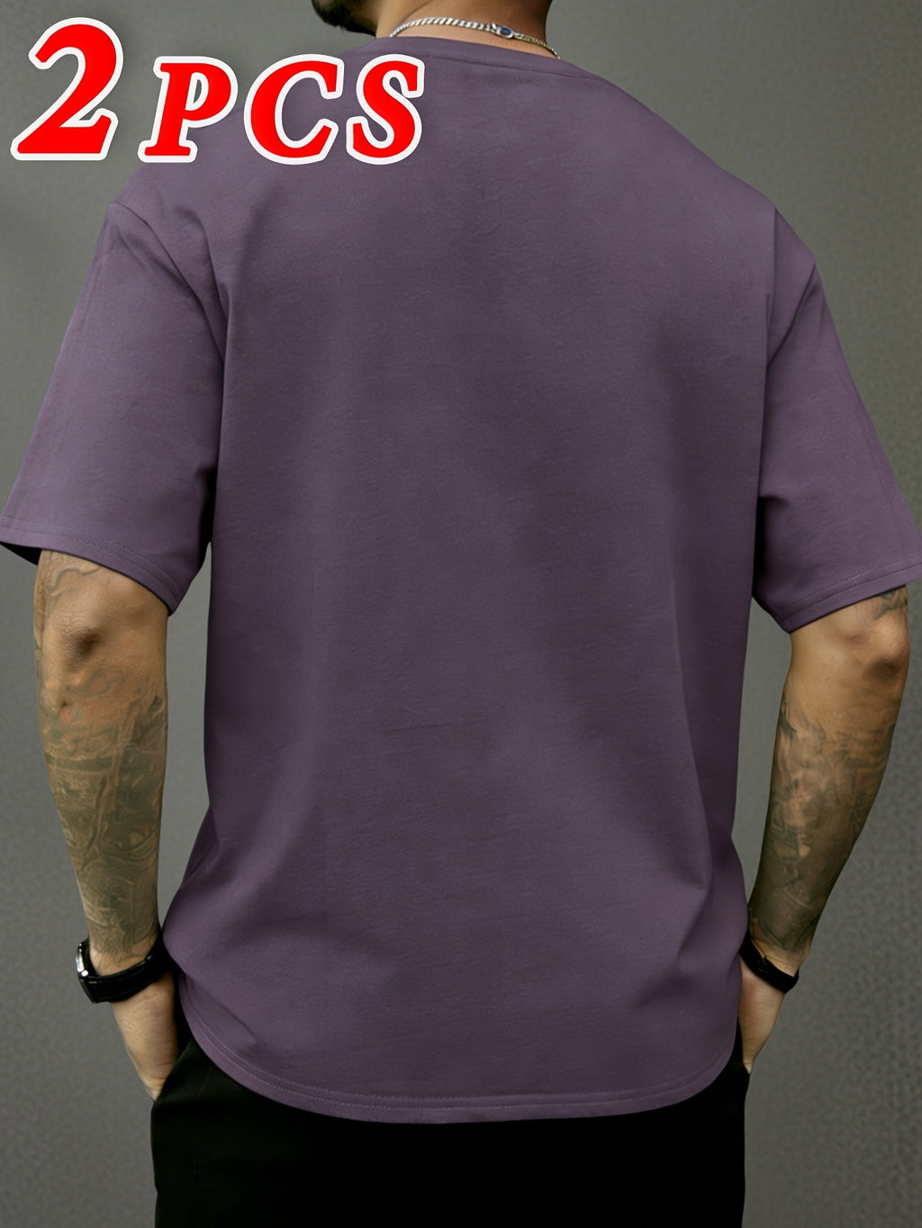 2pcs, Men'S Short Sleeve T-Shirts, Summer Short Sleeve Fashion Trendy Short Sleeve T-Shirts, Loose Letter Print Elastic Short Sleeve Sports Top, Teenager Round Neck Breathable Trendy T-Shirt, Suitable for Daily Wear, School, Street, Sports Wear - 2 pieces - purple + black