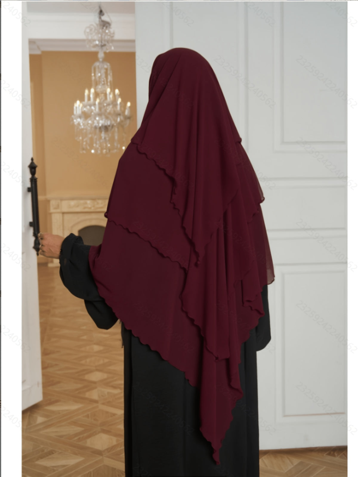 1pc Fashionable, Elegant and Casual Three-layer Chiffon Fabric Solid Color Suitable for Daily Wear, Loose and Comfortable Women's Abaya Headscarf, Women Wedding Robe Aid Femme Abayas for Women Muslim Jilbab Femme Khimar - Deep Red