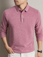 New Autumn 2026 Men's Long-Sleeve T-Shirt, Solid Color Lapel, Simple Daily Wear, Casual Polo Shirt - pink