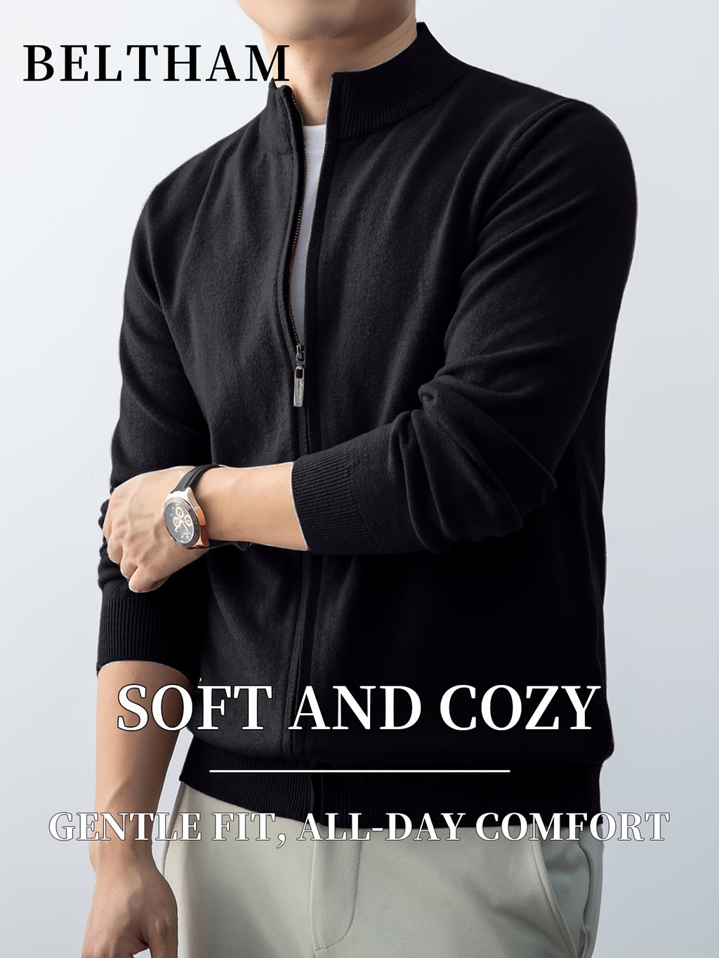 2pcs New Spring Autumn Winter Men'S Knit Cardigan, Ideal Gift for Father And Husband, Solid Color Zipper Design Sweater, Elegant Versatile Knit Cardigan Coat, Suitable for Daily Casual Business Sports Outdoor Camping Fishing Wear - Brick Red+Black