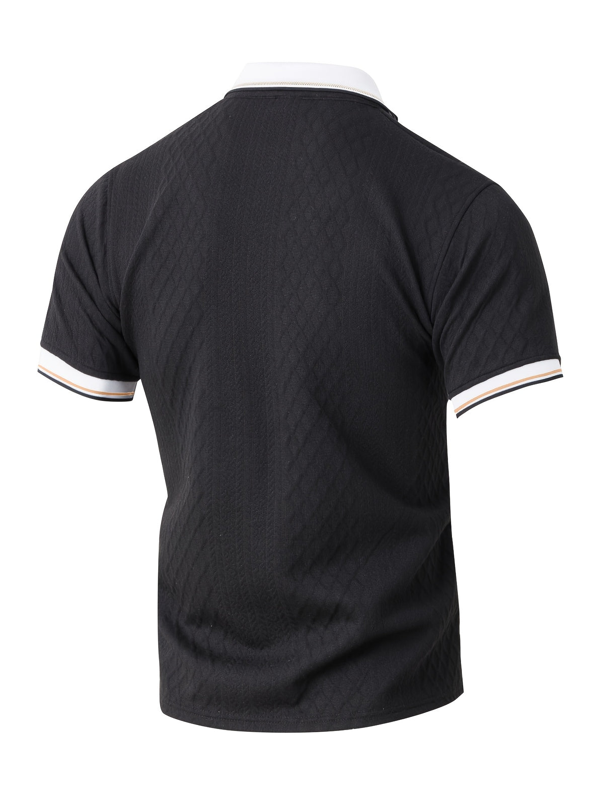 Men's Fashion New Color-Block Polo Shirt with Collar, Jacquard Design, Soft Fabric, Versatile for Outdoor Streetwear and Beach Vacation Outfits - Black