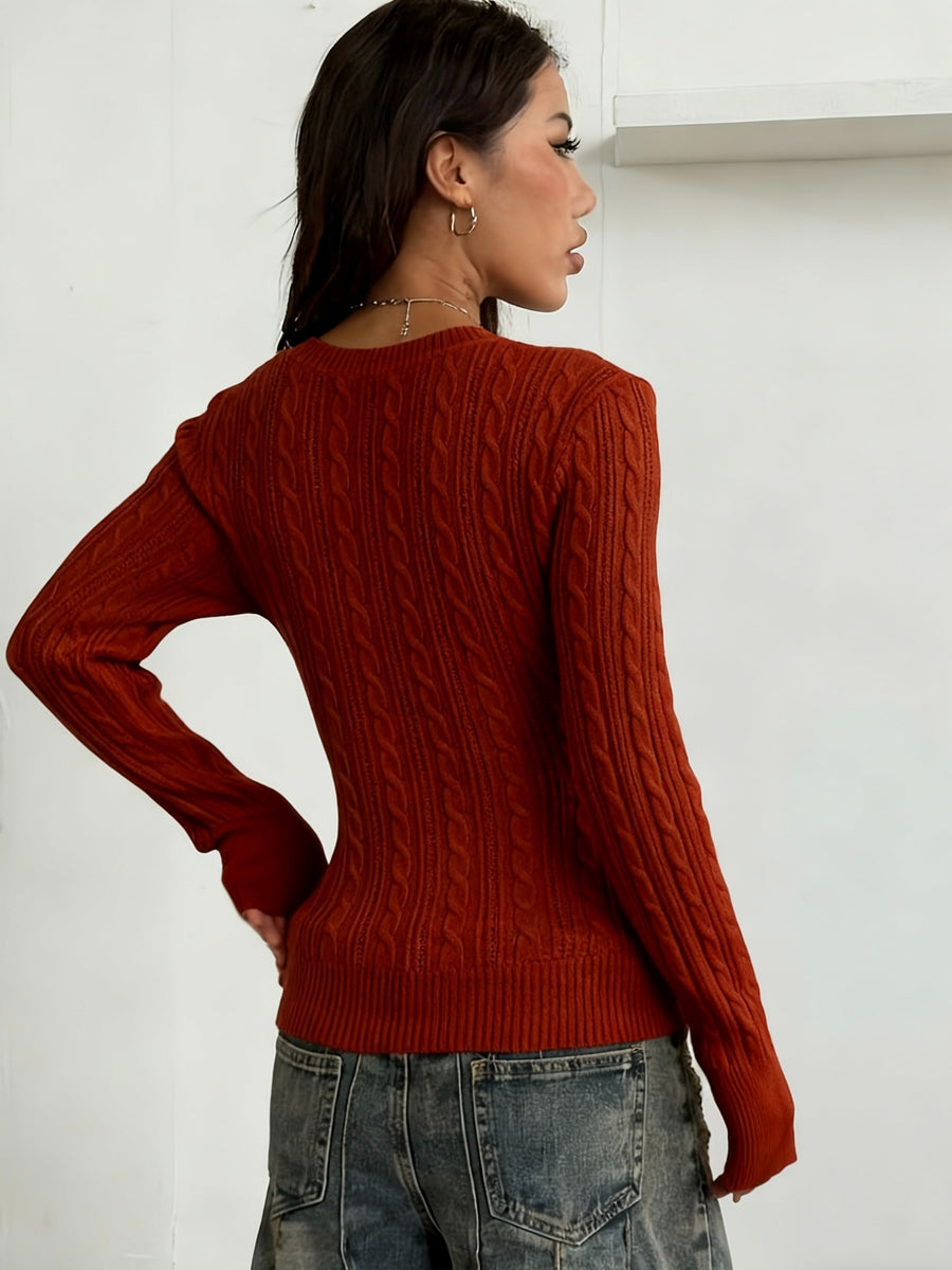 Women'S Spring/Summer Elegant Casual Ribbed V-Neck Long-Sleeved Slim Top - Burgundy