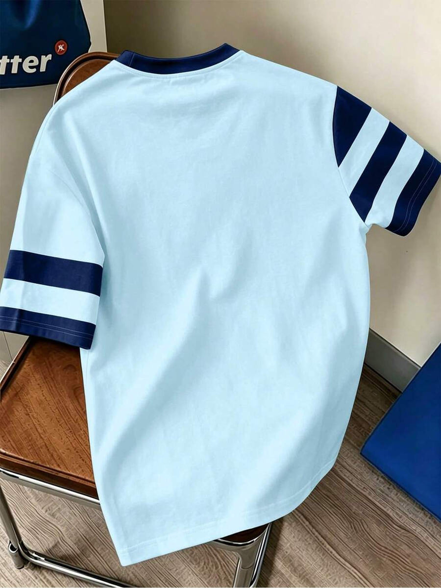 Men's Color Block Striped Crew Neck Short Sleeve T-Shirt, Simple Sporty Casual Color Block Striped Short Sleeve Top, Comfortable, Casual, Daily Wear, Digital Print - No Texture - Mixed colors