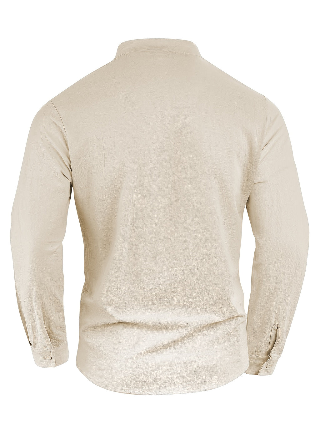 Men'S Linen Material Small Lapel Design Half-Open Button-Up Pullover Style Solid Color Casual Long Sleeve Shirt Suitable for Vacation Travel And Other Activities - Khaki