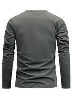 100% Cotton Men's T-Shirt, Spring Long Sleeve Thin Top, Trendy, Fashionable, Simple, Casual, Versatile, Suitable for Commuting and Daily Wear, Geometric Line Pattern, Stylish, Elegant, , and Fun - Dark Gray