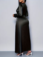 Women'S Elegant Solid Color Ruched Side Satin Bodycon Dress Suitable for Dating Party Maxi Women Outfit - Black