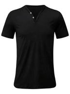 Men'S Henley Shirts, 8pcs Black V-Neck Short Sleeve, Polyester Material, Soft And Skin-Friendly, Multiple Sizes Available, Stylish And Comfortable for Daily Wear, Casual Outings - 8 Black