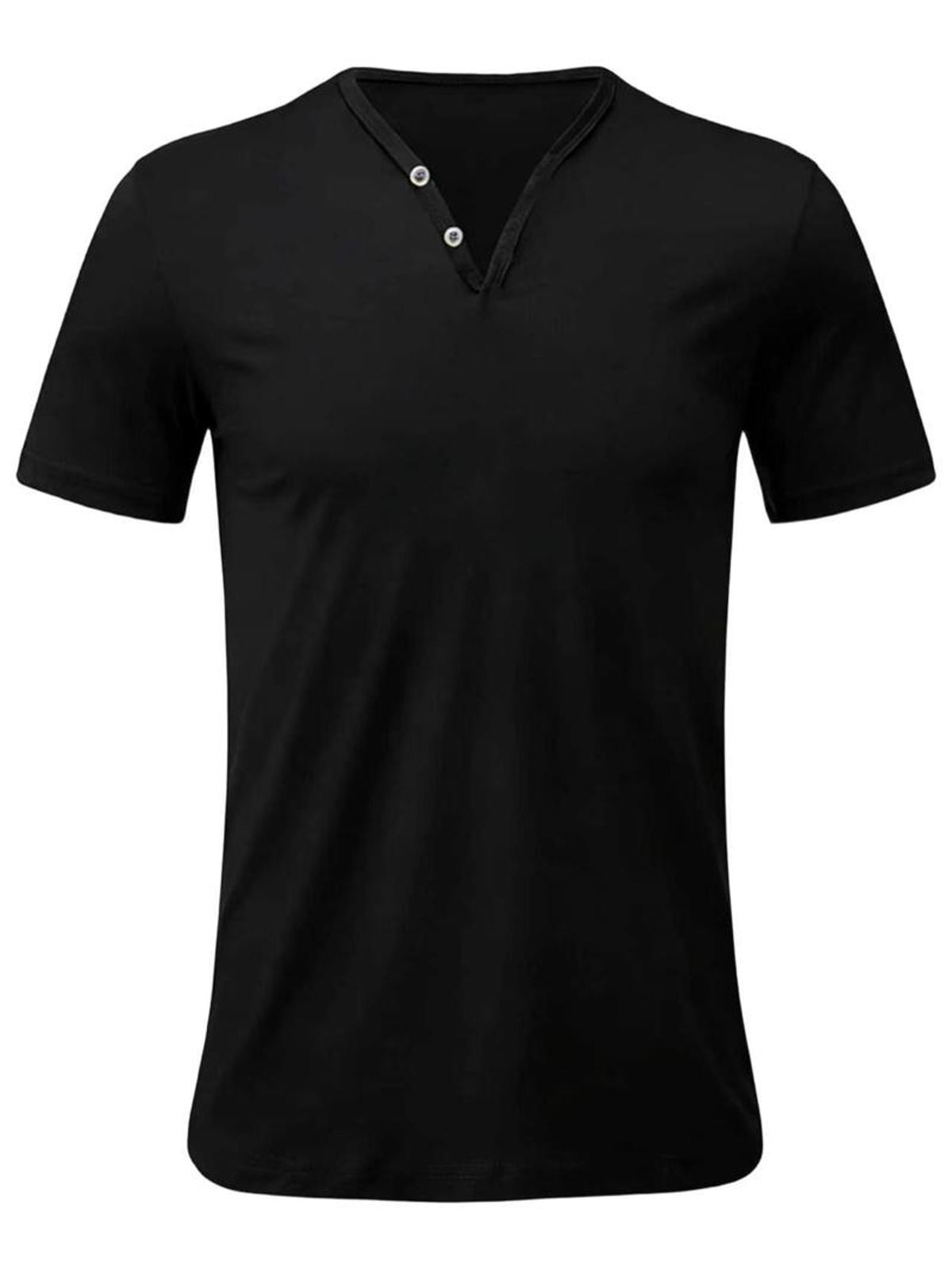 Men'S Henley Shirts, 8pcs Black V-Neck Short Sleeve, Polyester Material, Soft And Skin-Friendly, Multiple Sizes Available, Stylish And Comfortable for Daily Wear, Casual Outings - 8 Black