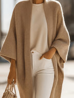 YYTT Minimalist Soft And Chewy Shawl Coat, Loose Mid-Length Versatile Commuter Outerwear Warm Cape Cardigan - Linen