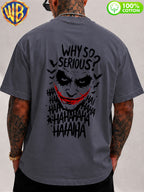 Dark Style Joker "Why So Serious?" Cartoon Print Men'S T-Shirt, Trendy Design Short Sleeve Top, Pure Skin-Friendly Breathable, Casual Versatile Non-Pick Body, Suitable for Daily Commute, Party, Holiday Date, Vacation Travel, Student Outfit - Dark Gray