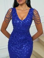 Western Elegant Evening Dress Women'S Sexy Dress - Blue