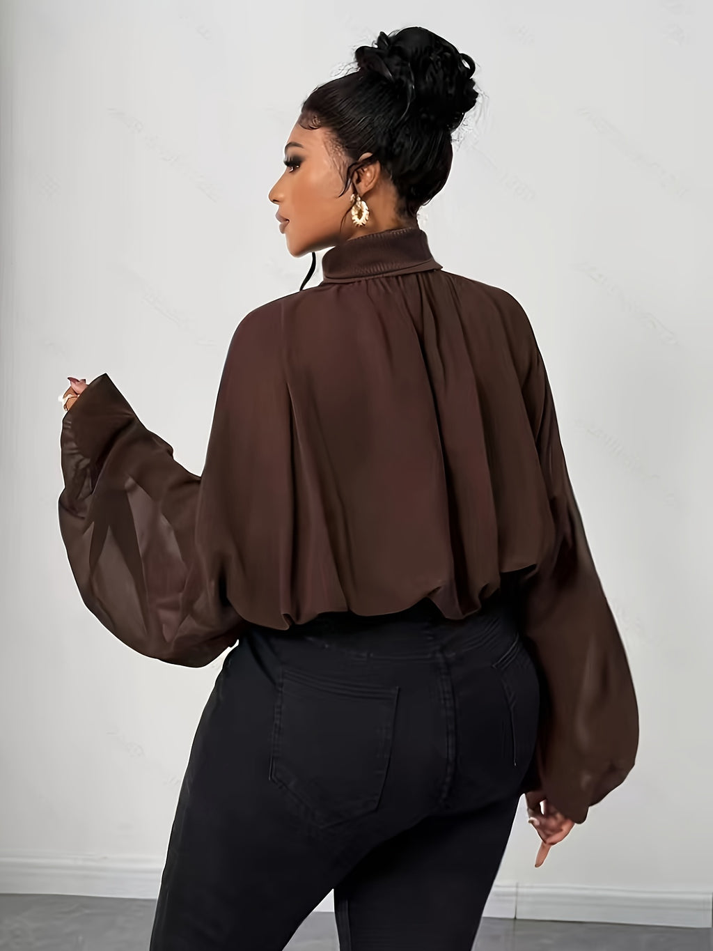 Women'S Sexy New Year Georgette Round Neck Outerwear ASD1 - Coffee Brown